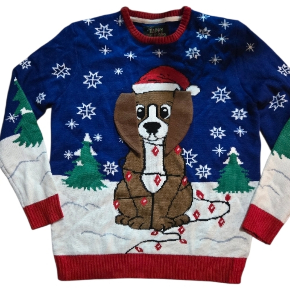 Festive Blue Dog Christmas Sweater by Happy holidays